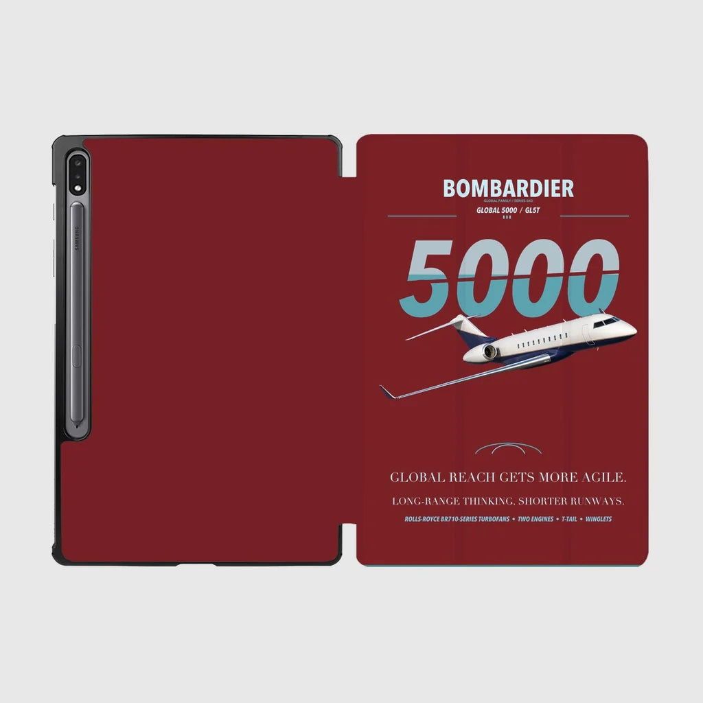 Bombardier Global 5000 design on dark red samsung tablet tablet case