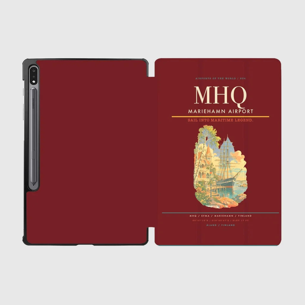 Mariehamn Airport (MHQ) design on dark red samsung tablet tablet case