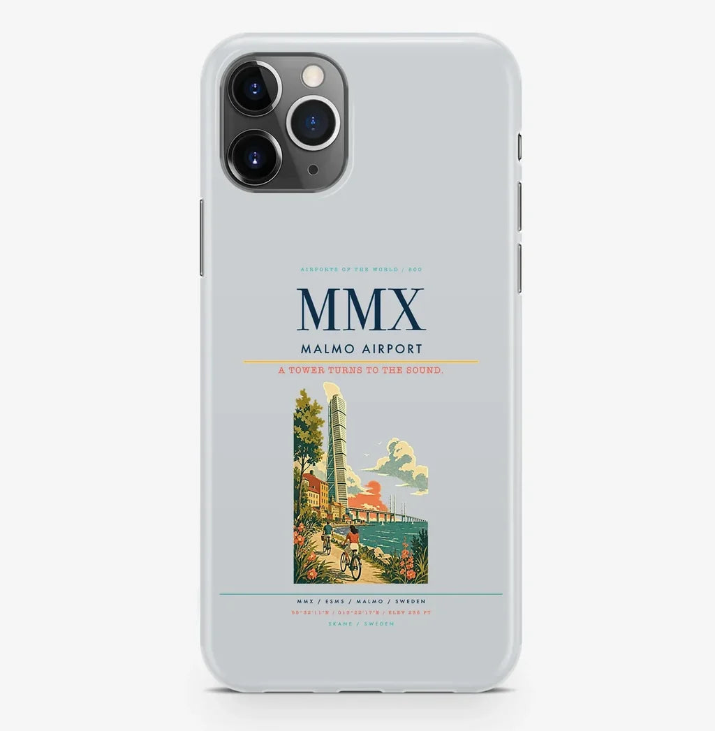 Malmo Airport (MMX) design on light gray iPhone 16 Pro MagSafe case