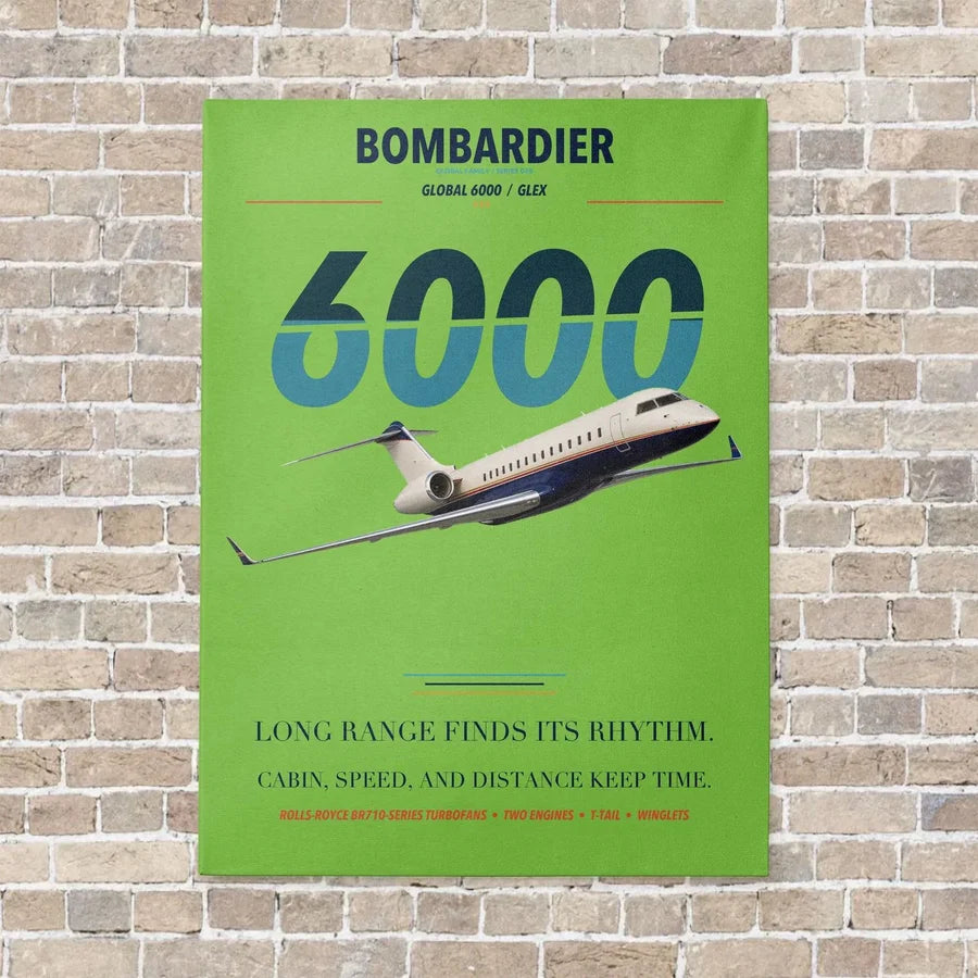 Bombardier Global 6000 vertical canvas print - no frame - light green background
