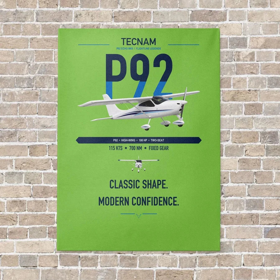Tecnam P92 Echo MkII vertical canvas print - no frame - light green background