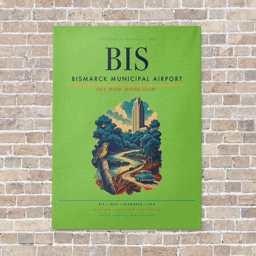 Bismarck Municipal Airport BIS - Canvas No Frame - Light Green