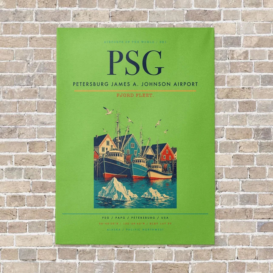 Petersburg James A. Johnson Airport PSG vertical canvas print - no frame - light green background