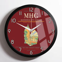 Thumbnail for Mannheim City Airport (MHG) design on dark red framed wall clock