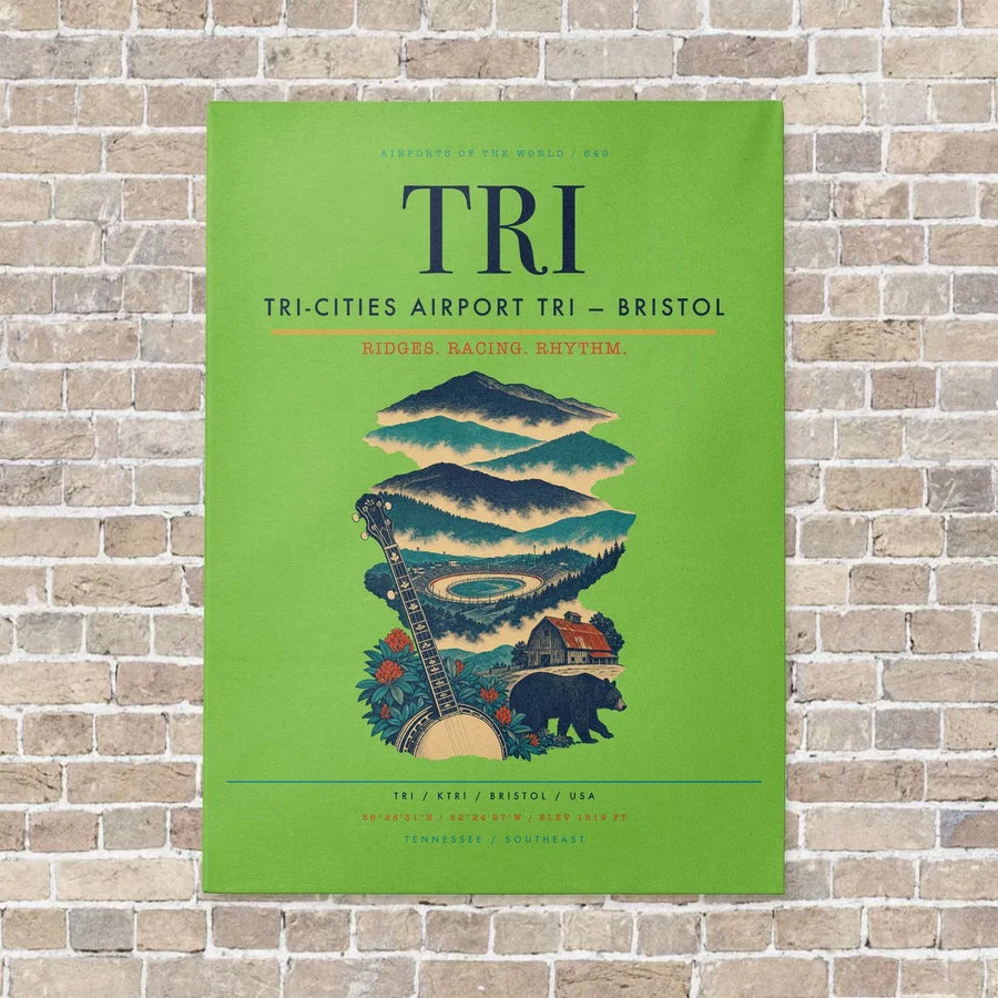 Tri-Cities Airport TRI — Bristol vertical canvas print - no frame - light green background