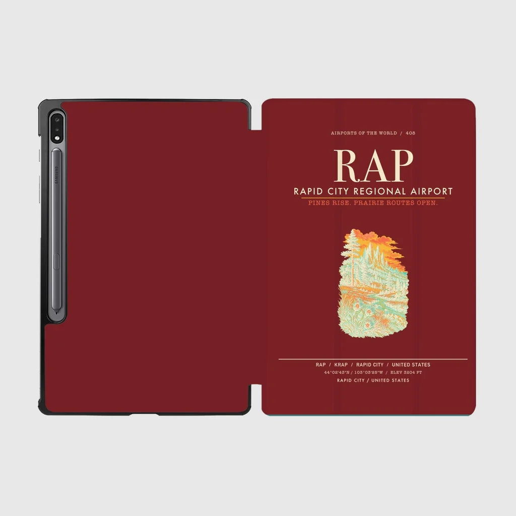 Rapid City Regional Airport (RAP) design on dark red samsung tablet tablet case