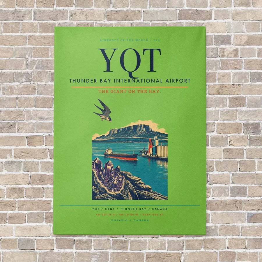 Thunder Bay International Airport YQT vertical canvas print - no frame - light green background