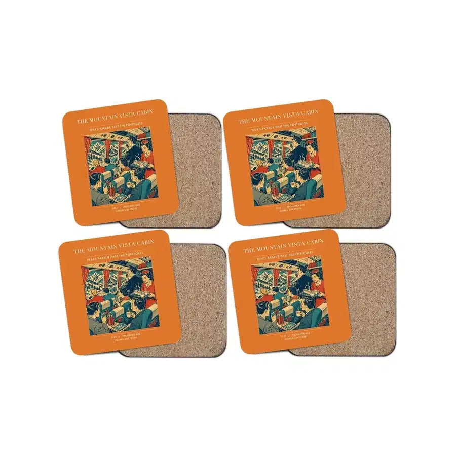 The Mountain Vista Cabin - Designed Coasters design on orange 4-pieces-set