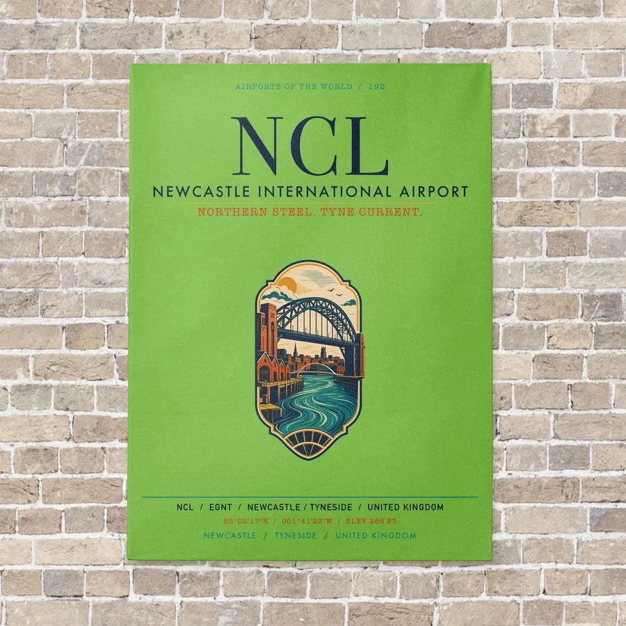 Newcastle International Airport NCL vertical canvas print - no frame - light green background