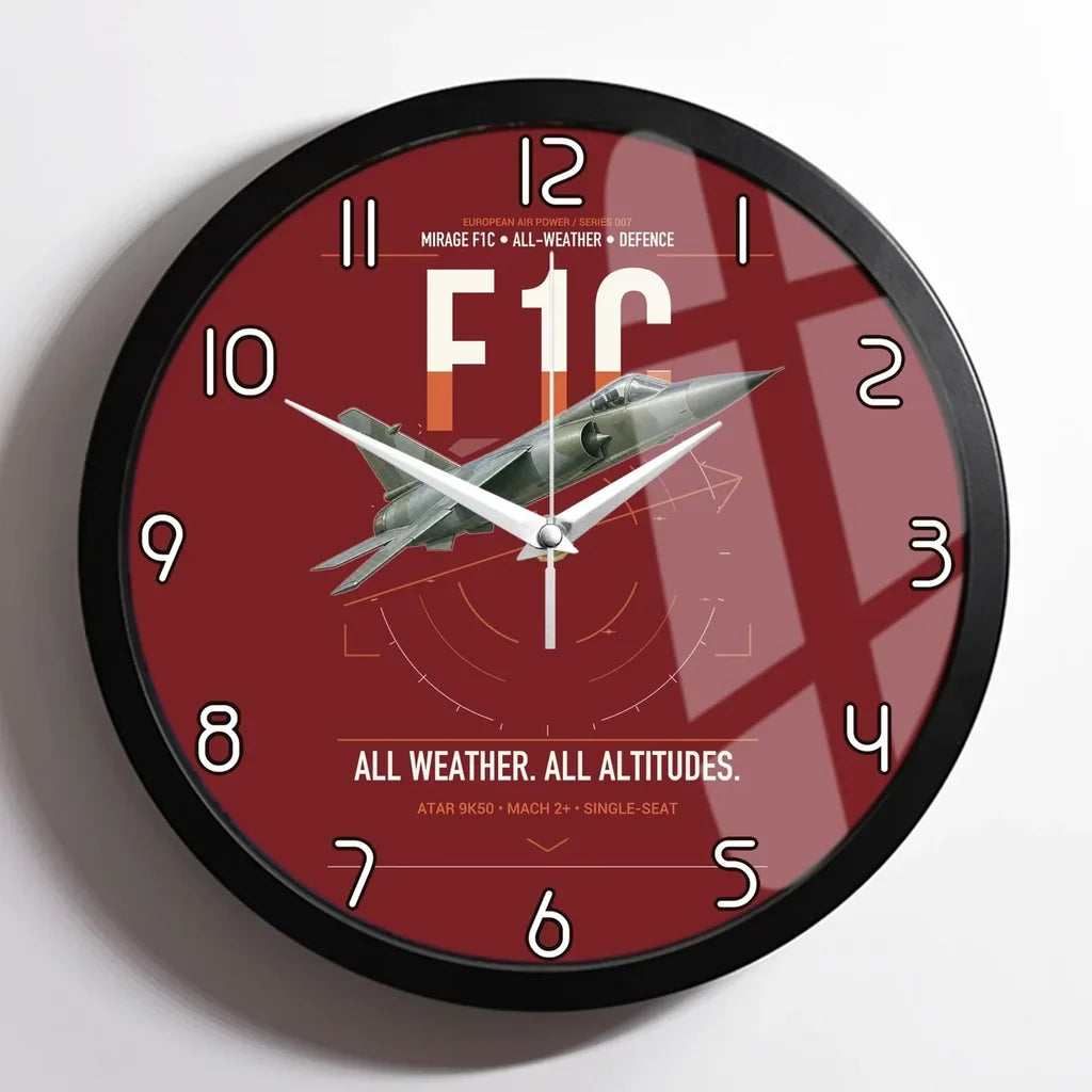 Dassault Mirage F1C design on dark red framed wall clock
