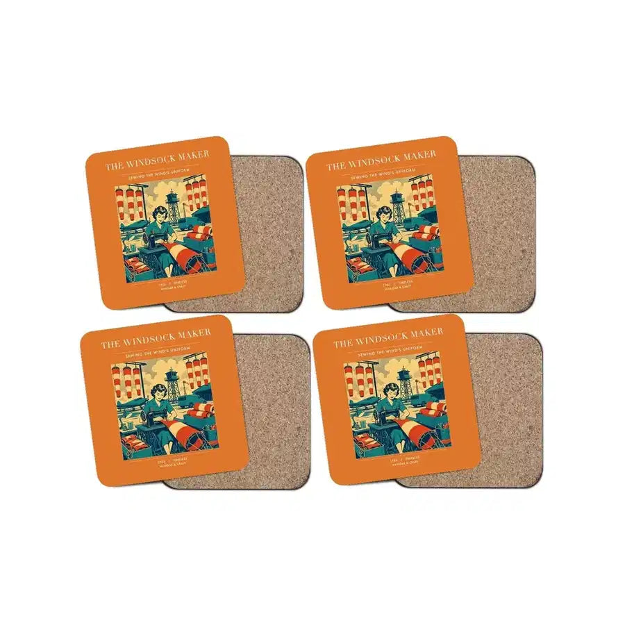 The Windsock Maker - Designed Coasters design on orange 4-pieces-set