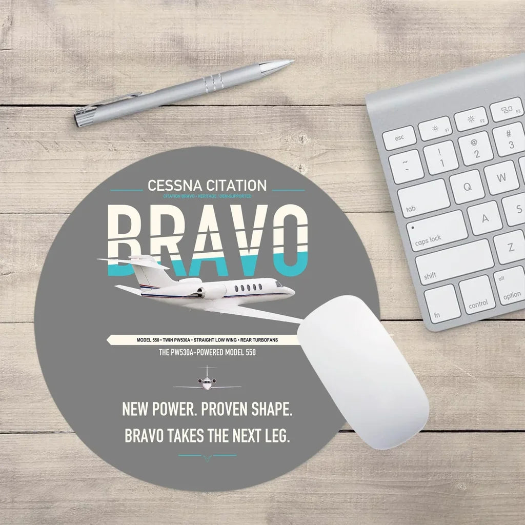 Cessna Citation Bravo design on gray round mouse pad