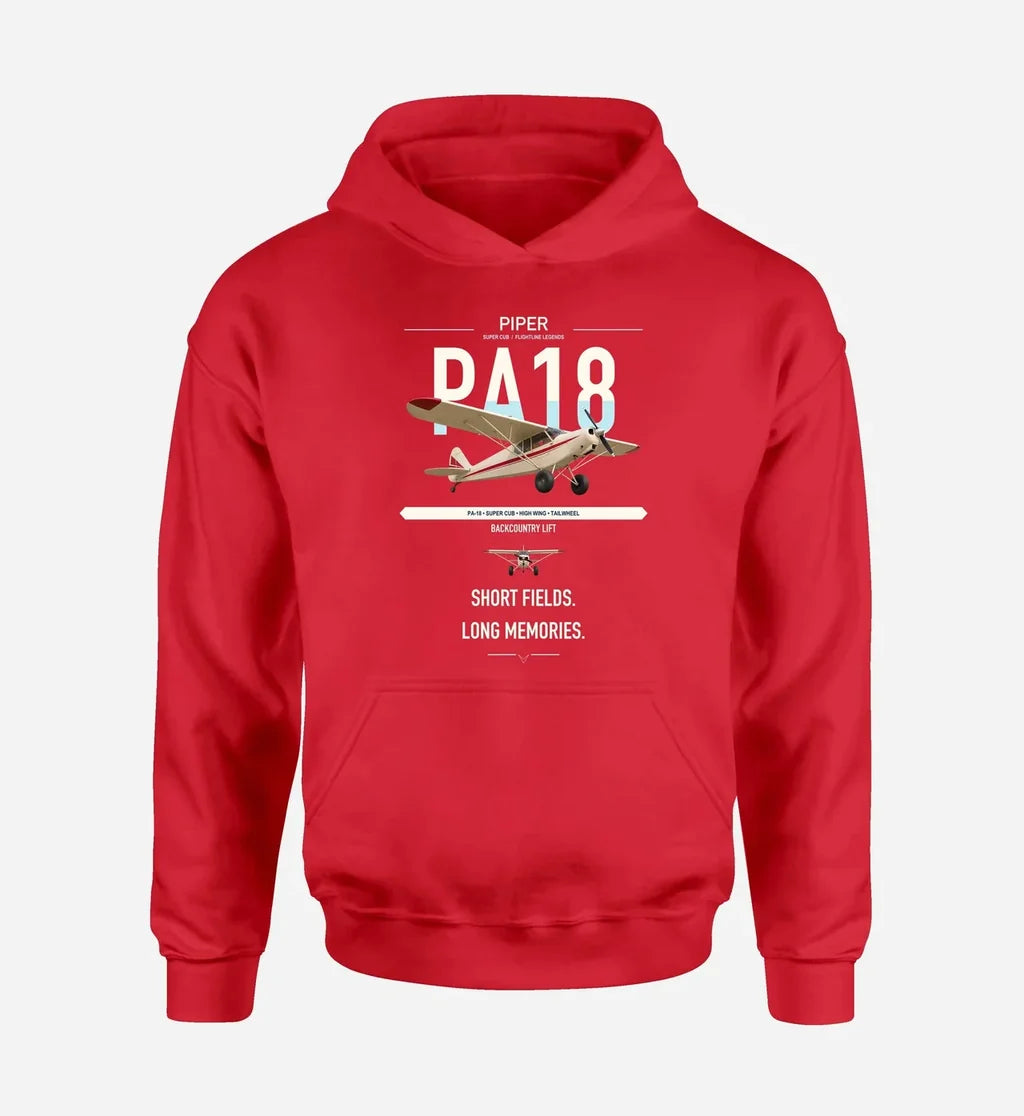 Piper PA-18 Super Cub design on red double-side hoodie, single-side print
