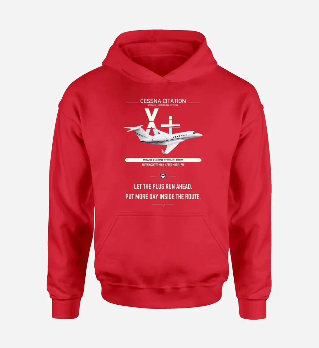 Cessna Citation X+ design on red double-side hoodie, single-side print