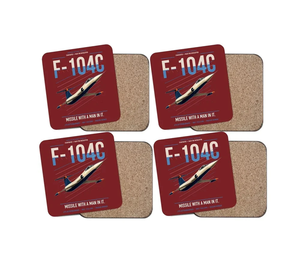 F-104C Starfighter design on dark red 4 pieces set coaster
