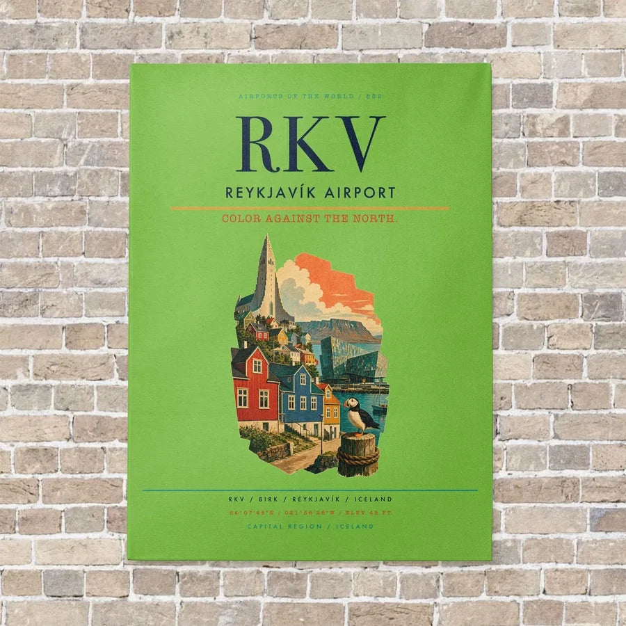 Reykjavík Airport RKV vertical canvas print - no frame - light green background
