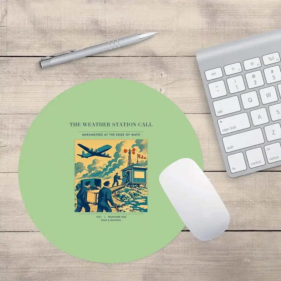 VINTAGE G4288 - The Weather Station Call - Designed Mouse Pads design on lightgreen round