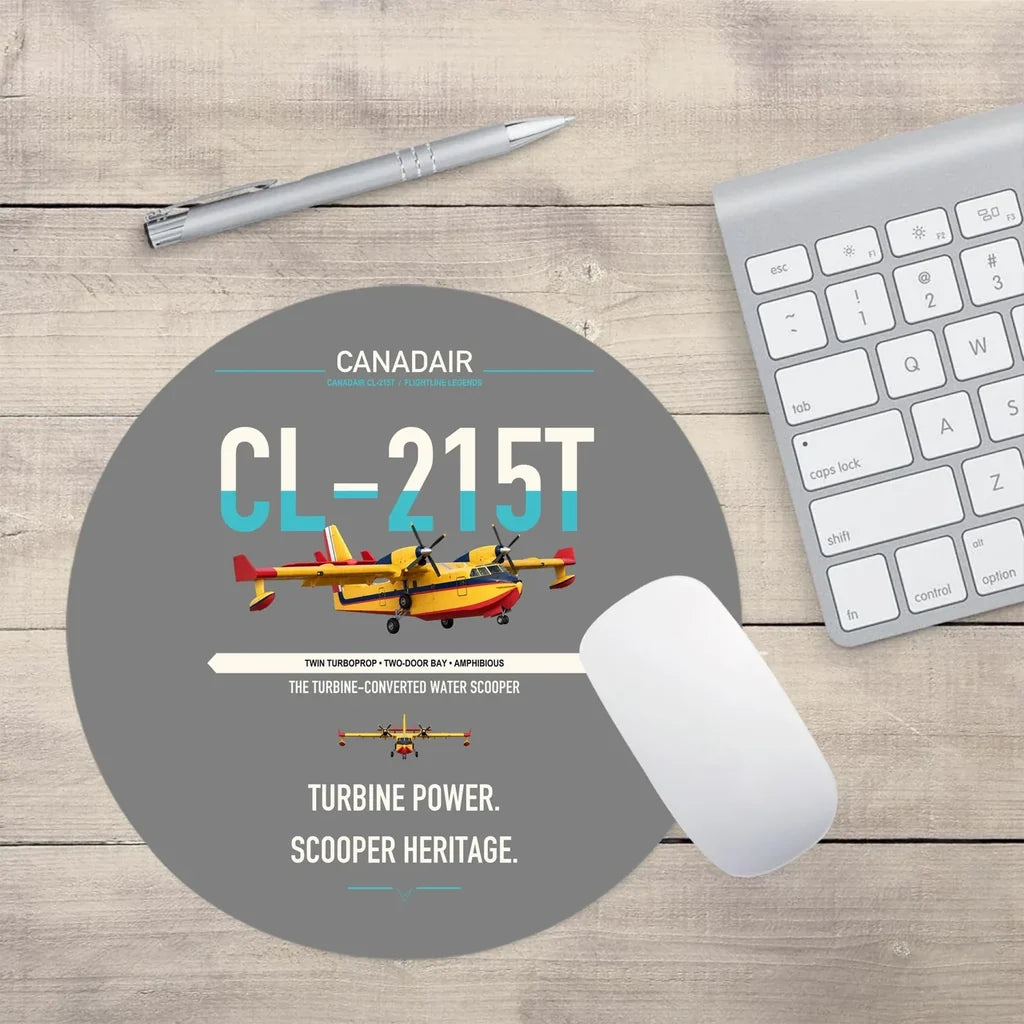 Canadair CL-215T design on gray round mouse pad