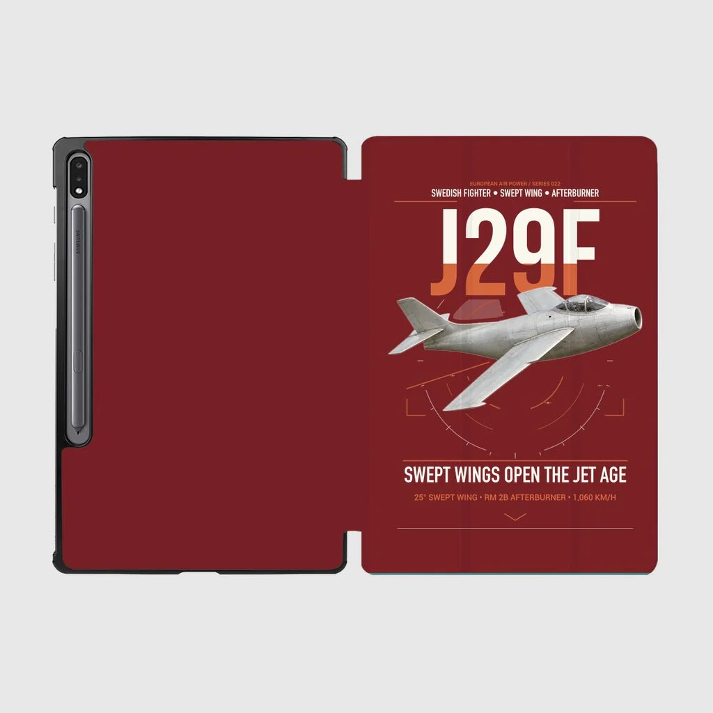 Saab J 29F Tunnan design on dark red samsung tablet tablet case