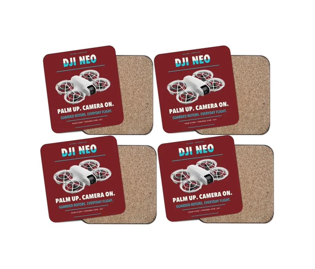 DJI Neo design on dark red 4 pieces set coaster
