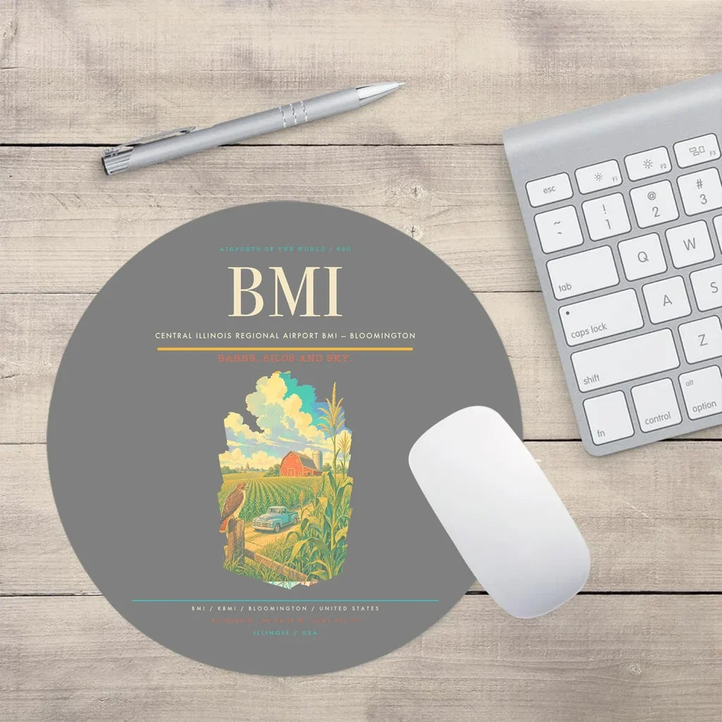 Central Illinois Regional Airport (BMI) design on gray round mouse pad