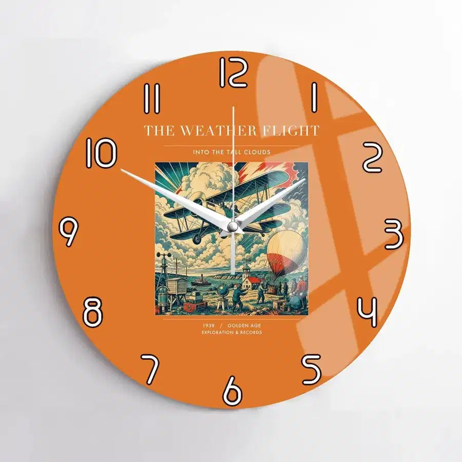 VINTAGE G4045 - The Weather Flight - Designed Wall Clocks design on orange no-frame