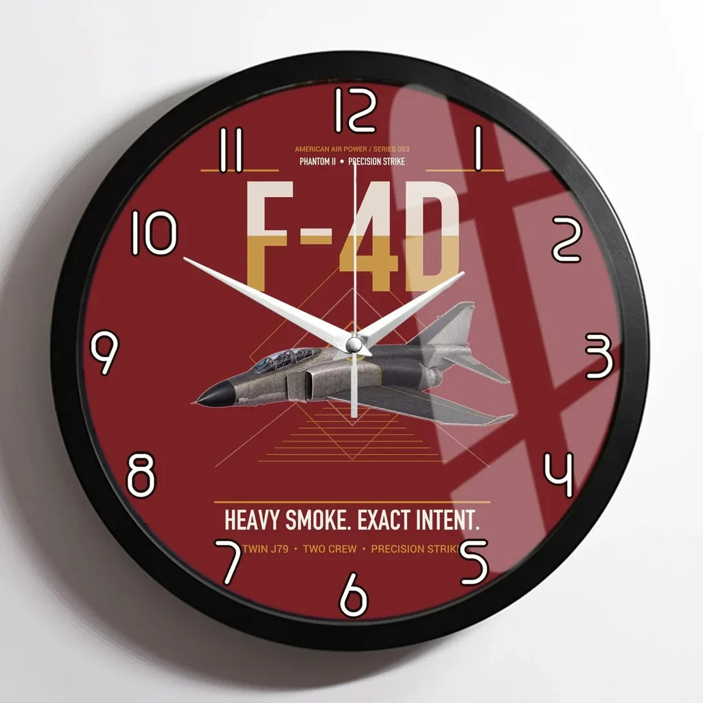 F-4D Phantom II design on dark red framed wall clock