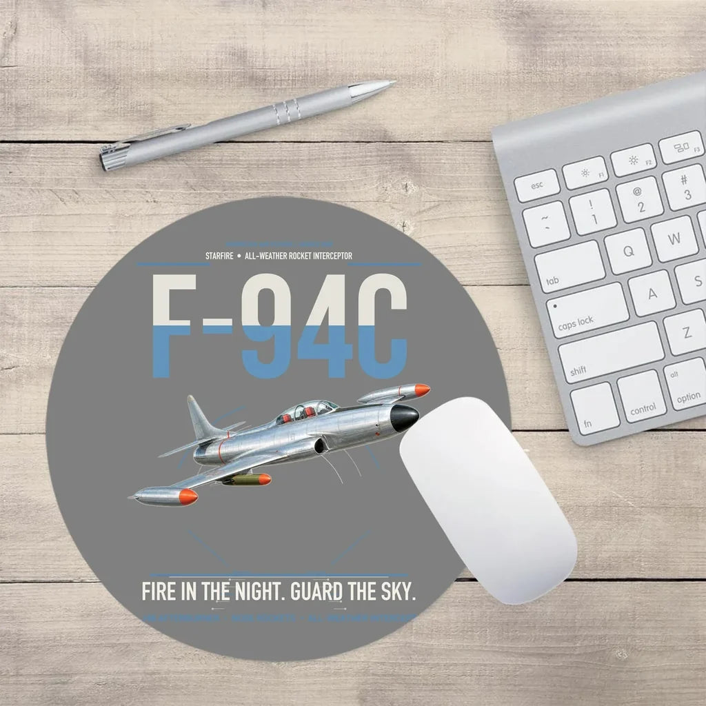 F-94C Starfire design on gray round mouse pad