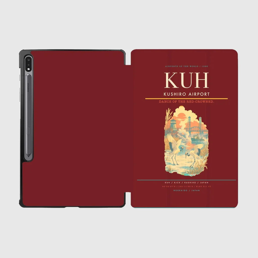 Kushiro Airport (KUH) design on dark red samsung tablet tablet case
