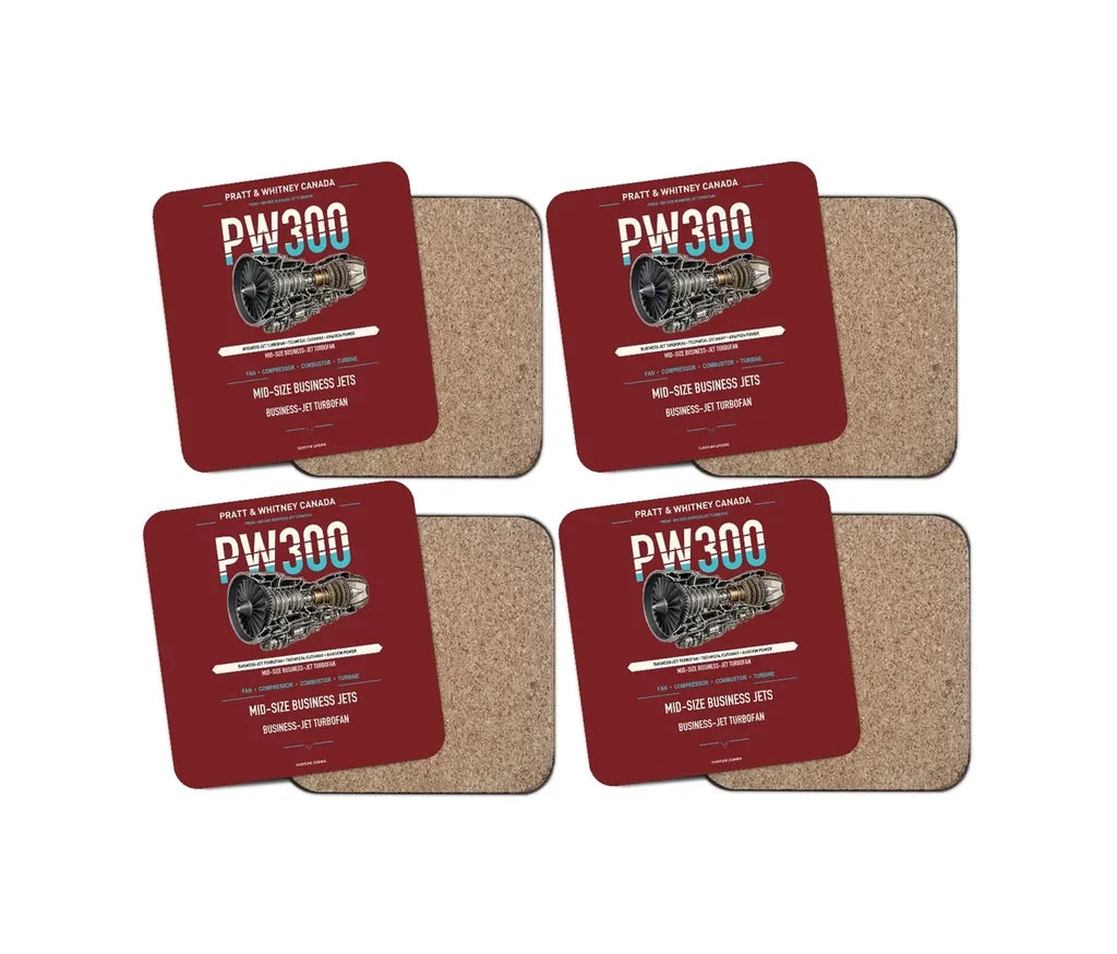 PW300 design on dark red 4 pieces set coaster