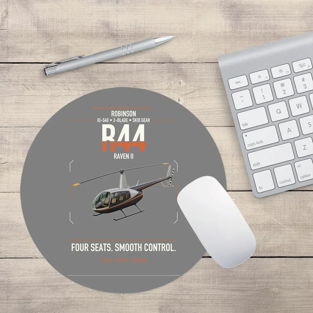 Robinson R44 Raven II design on gray round mouse pad