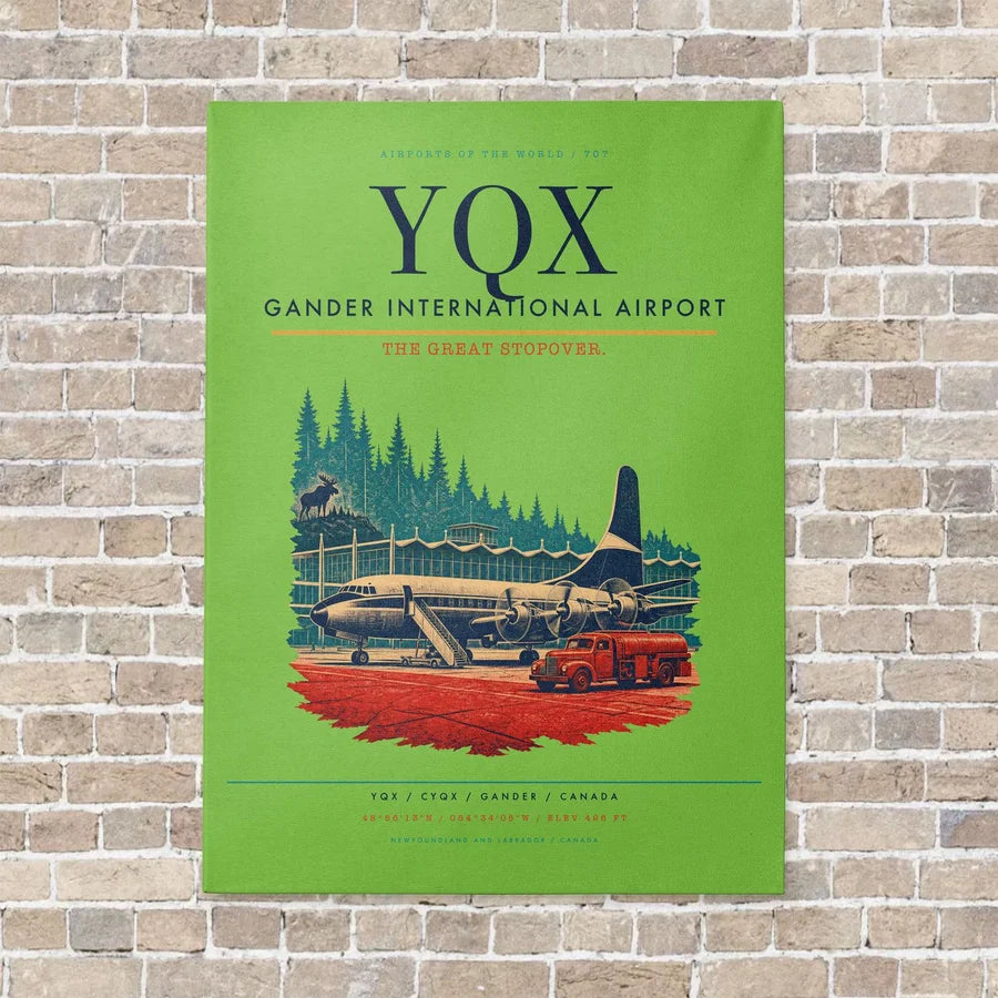 Gander International Airport YQX vertical canvas print - no frame - light green background