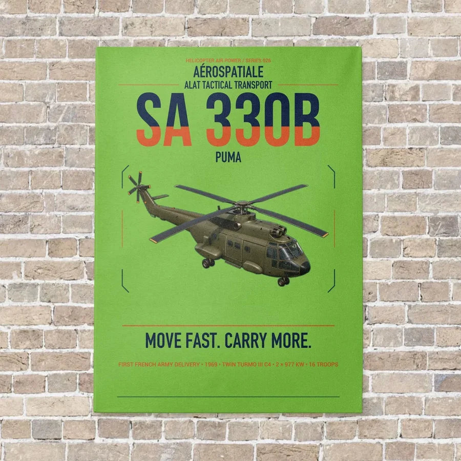 Aérospatiale SA 330B Puma vertical canvas print - no frame - light green background