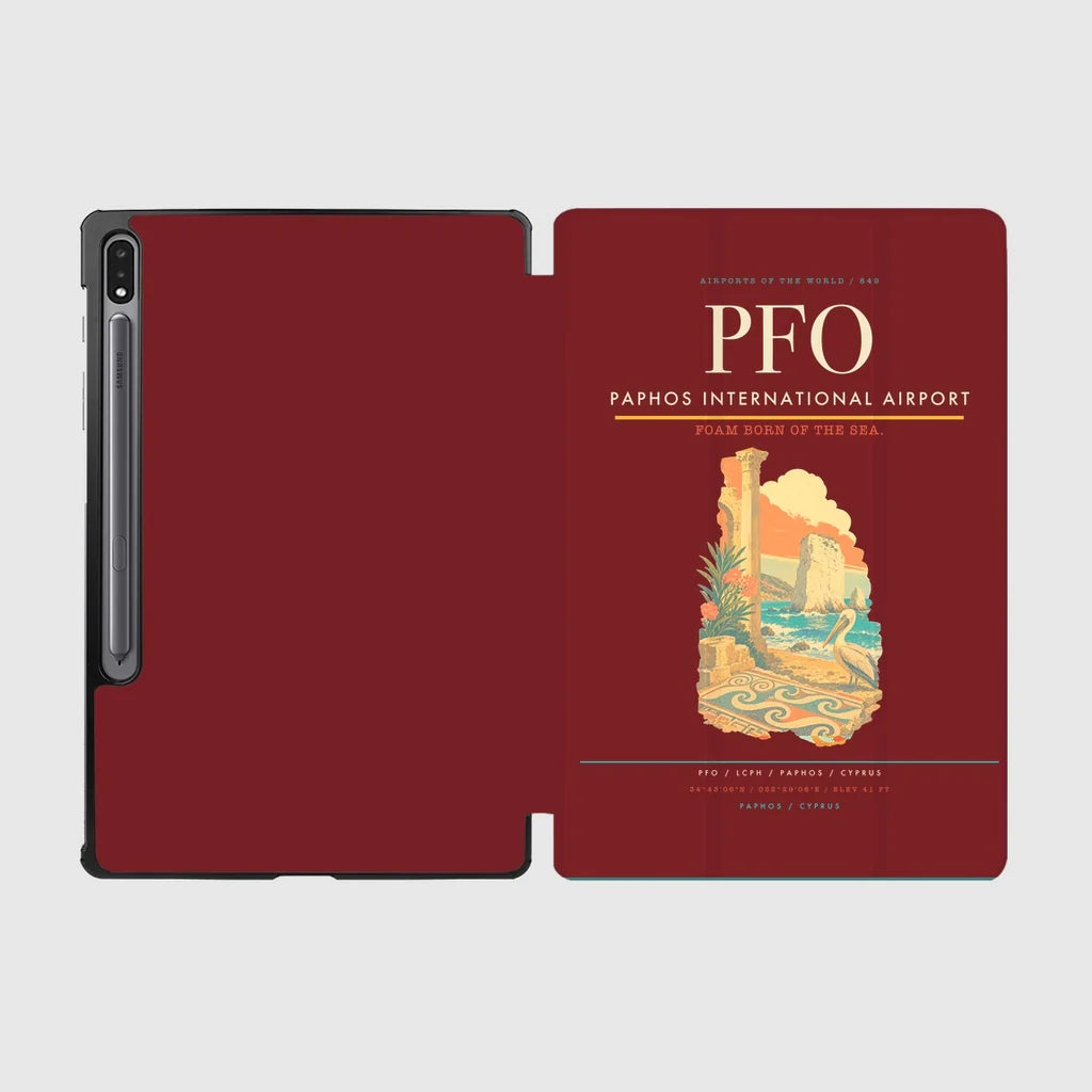 Paphos International Airport (PFO) design on dark red samsung tablet tablet case