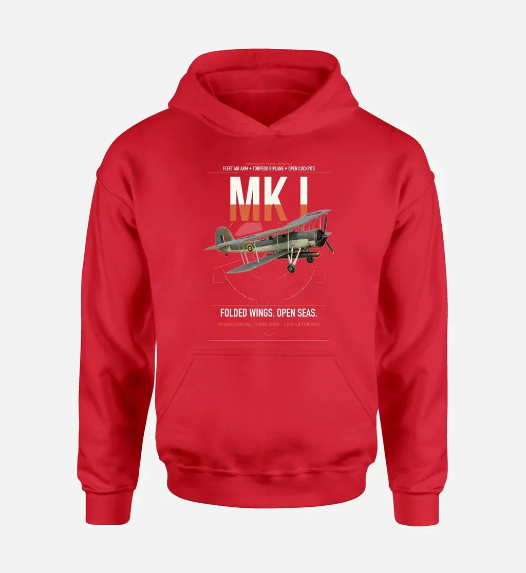 Fairey Swordfish Mk I design on red double-side hoodie, single-side print