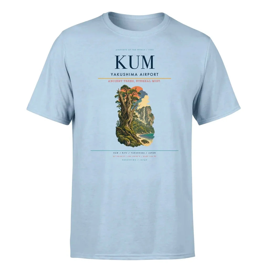 Yakushima Airport (KUM) T-Shirt single-side front print in Light Blue | yakushima-airport-kum-double-side-t-shirt