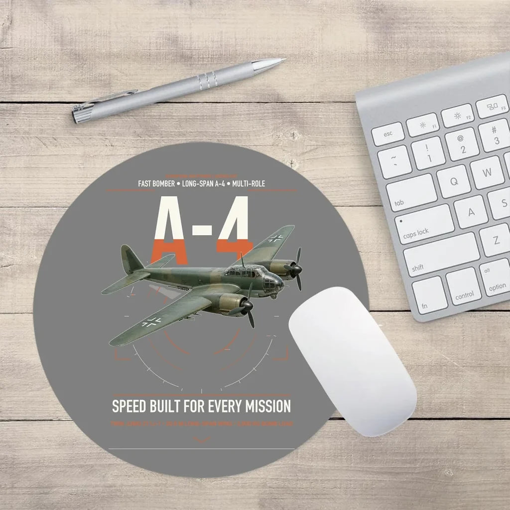 Junkers Ju 88A-4 design on gray round mouse pad