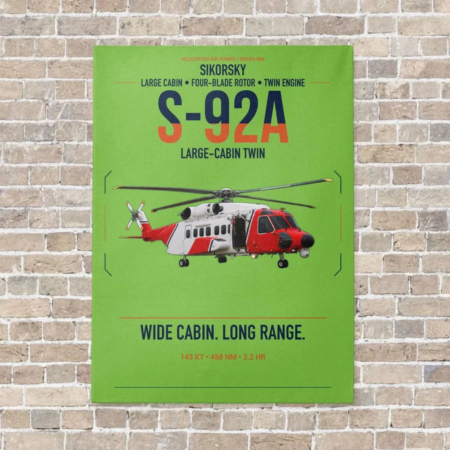 Sikorsky S-92A vertical canvas print - no frame - light green background