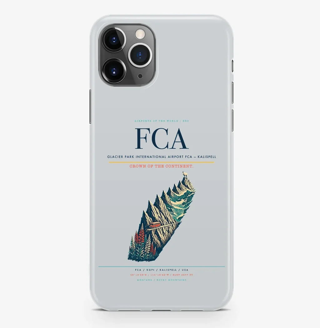 Kalispell Airport (FCA) design on light gray iPhone 16 Pro MagSafe case