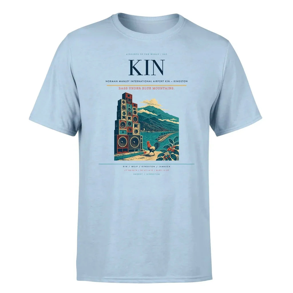 Norman Manley International Airport (KIN) T-Shirt single-side front print in Light Blue | norman-manley-international-airport-kin-double-side-t-shirt