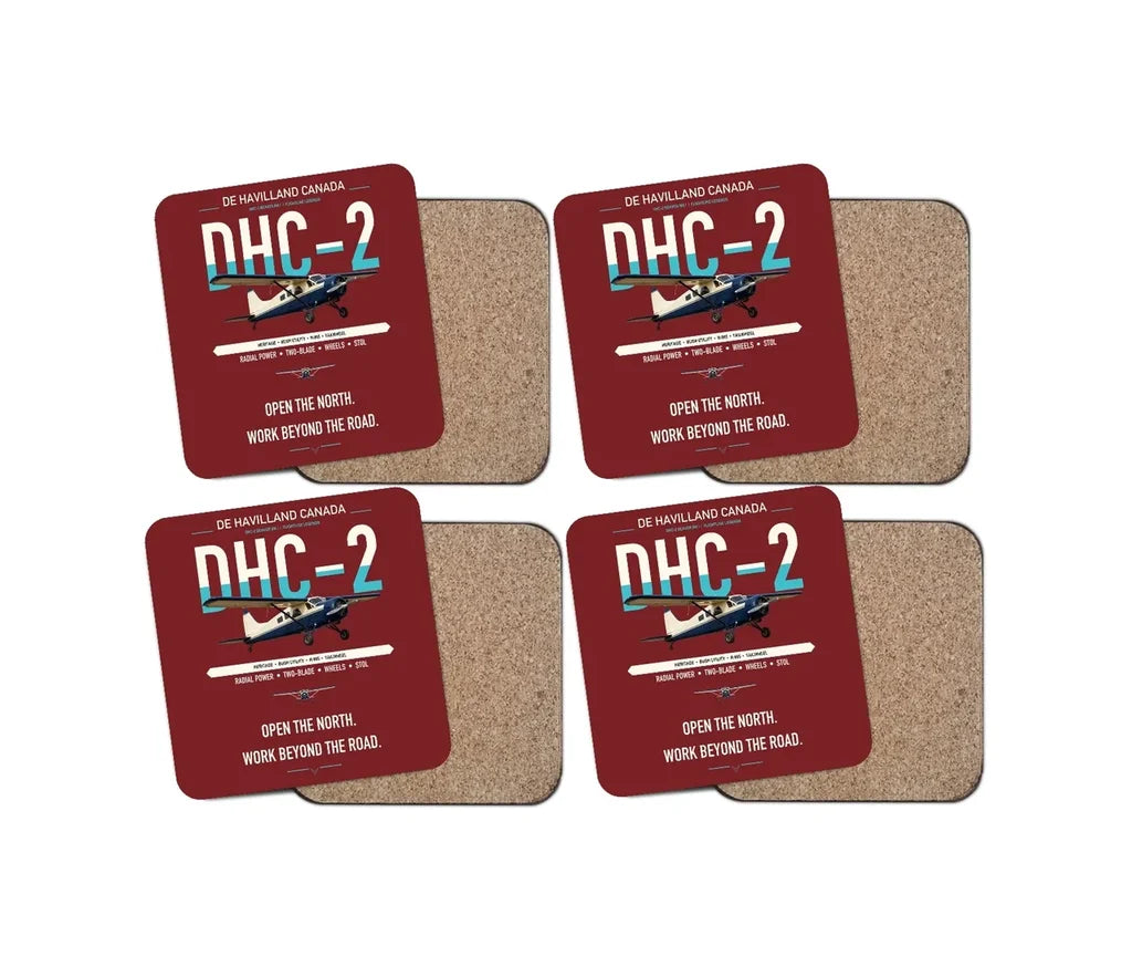 DHC-2 Beaver Mk I design on dark red 4 pieces set coaster