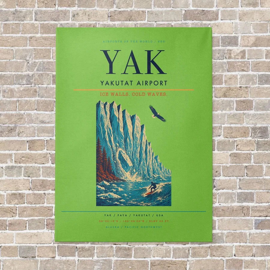 Yakutat Airport YAK vertical canvas print - no frame - light green background