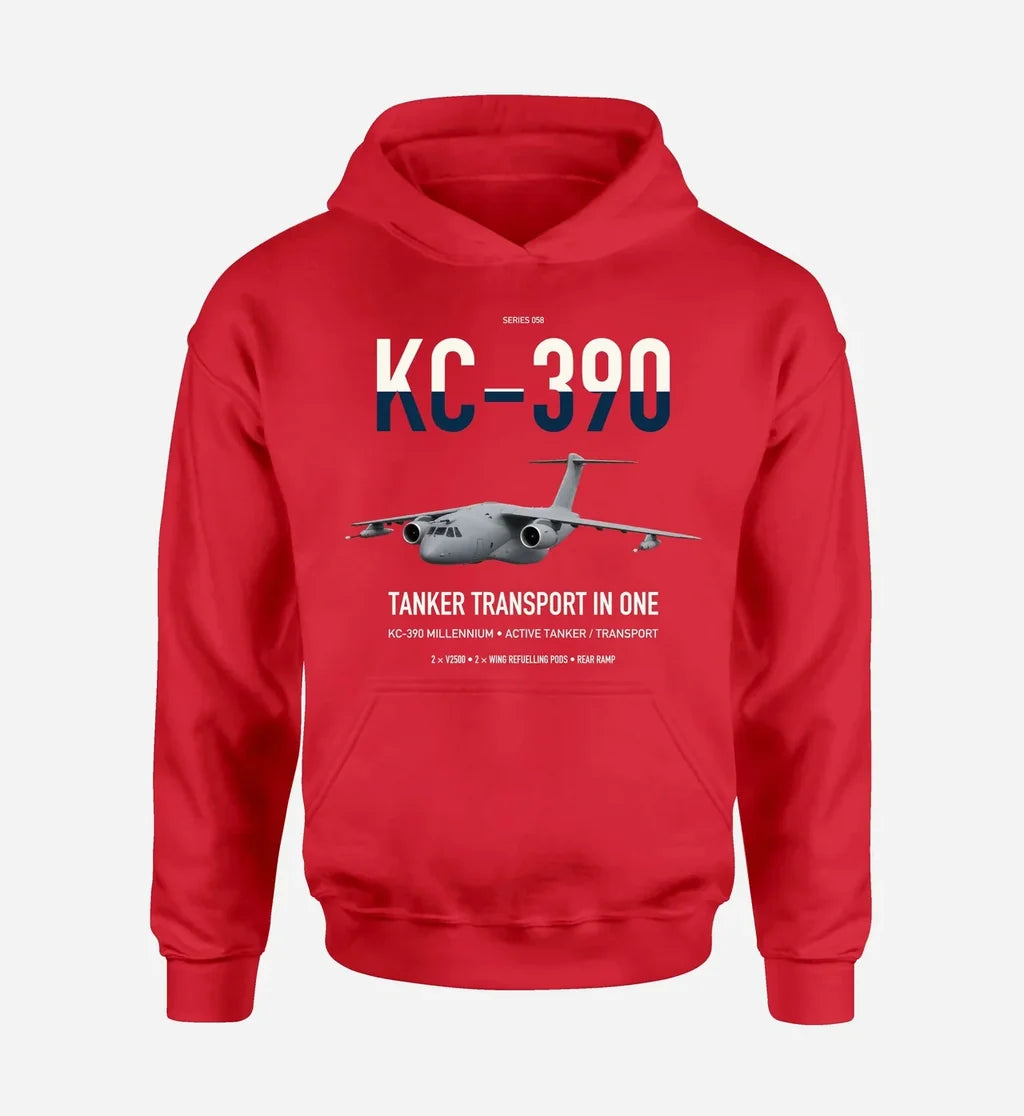 Embraer KC-390 Millennium design on red double-side hoodie, single-side print