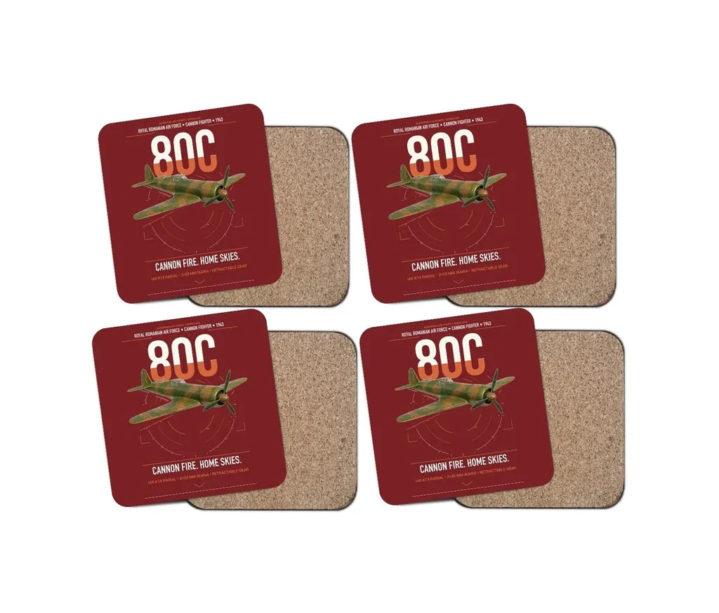 IAR 80C design on dark red 4 pieces set coaster