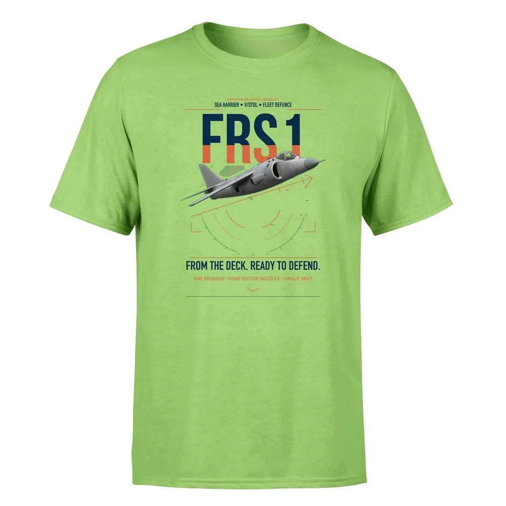 British Aerospace Sea Harrier FRS.1 design on light green t-shirt, single-side print