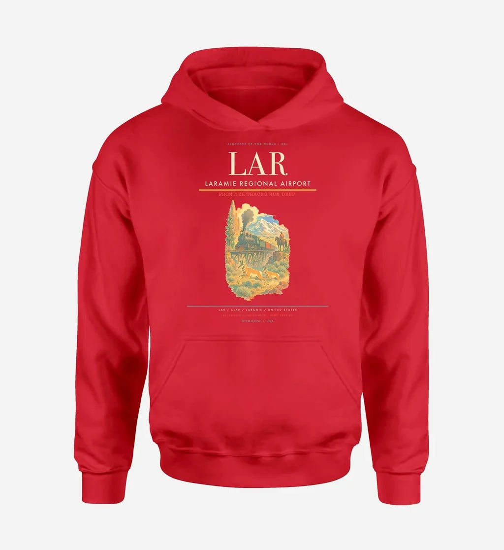 Laramie Regional Airport (LAR) design on red hoodie single-side print
