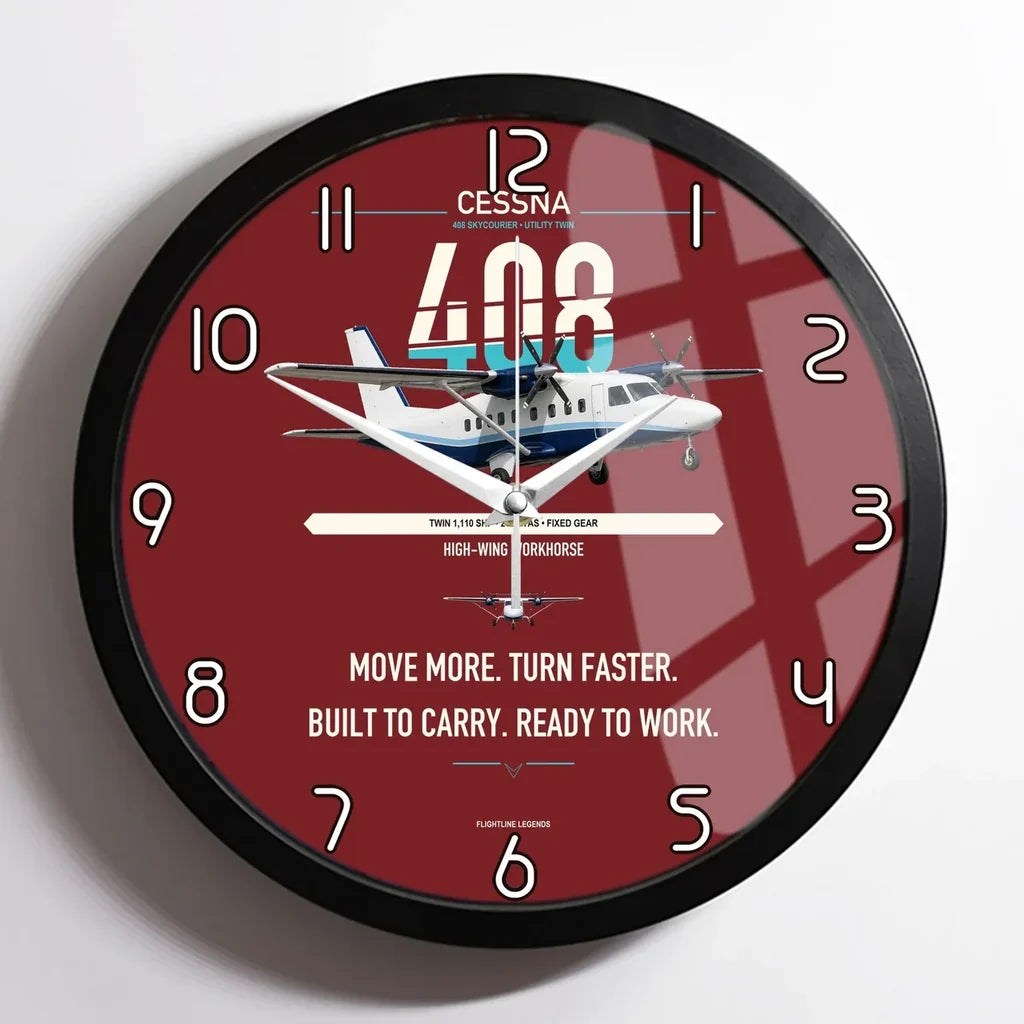 Cessna 408 SkyCourier design on dark red framed wall clock