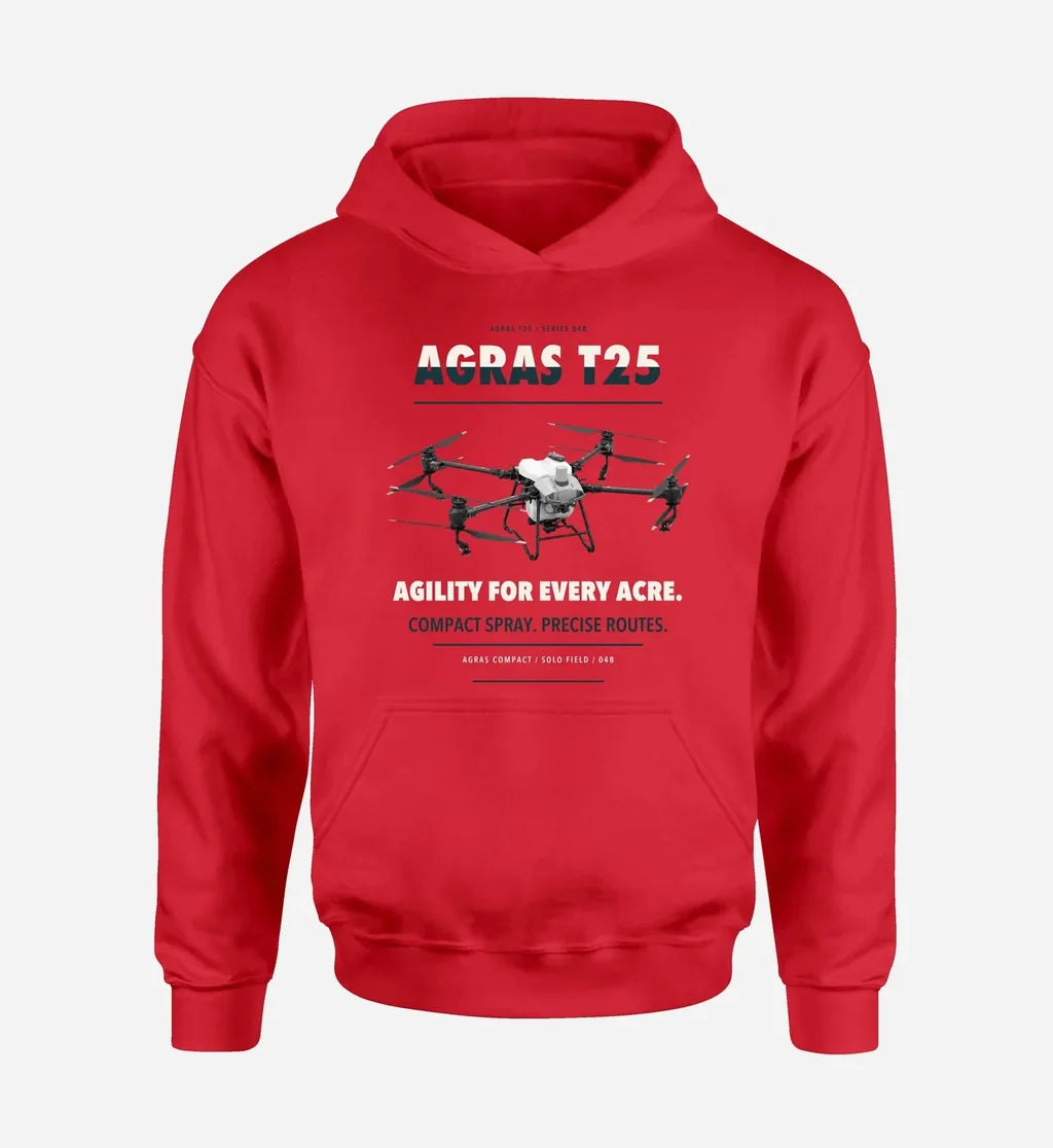 DJI Agras T25 design on red hoodie single side