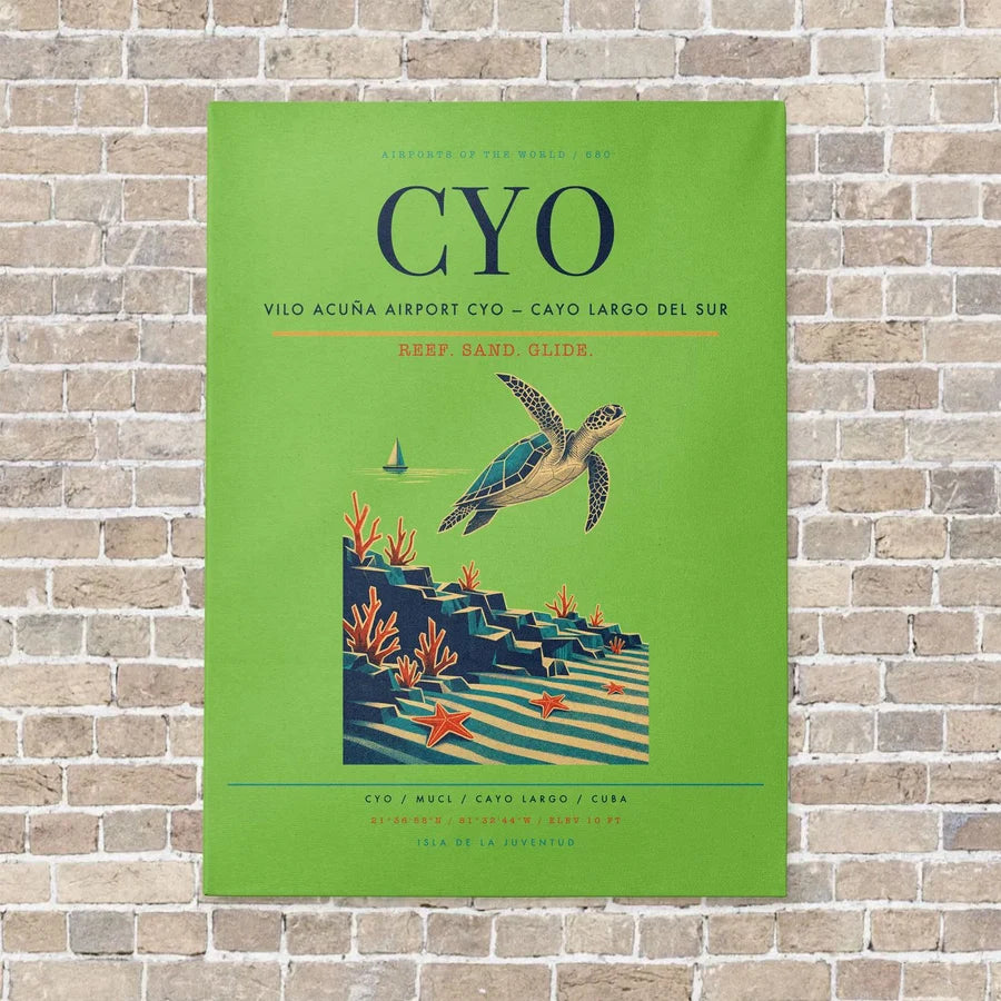 Vilo Acuña Airport CYO — Cayo Largo del Sur vertical canvas print - no frame - light green background