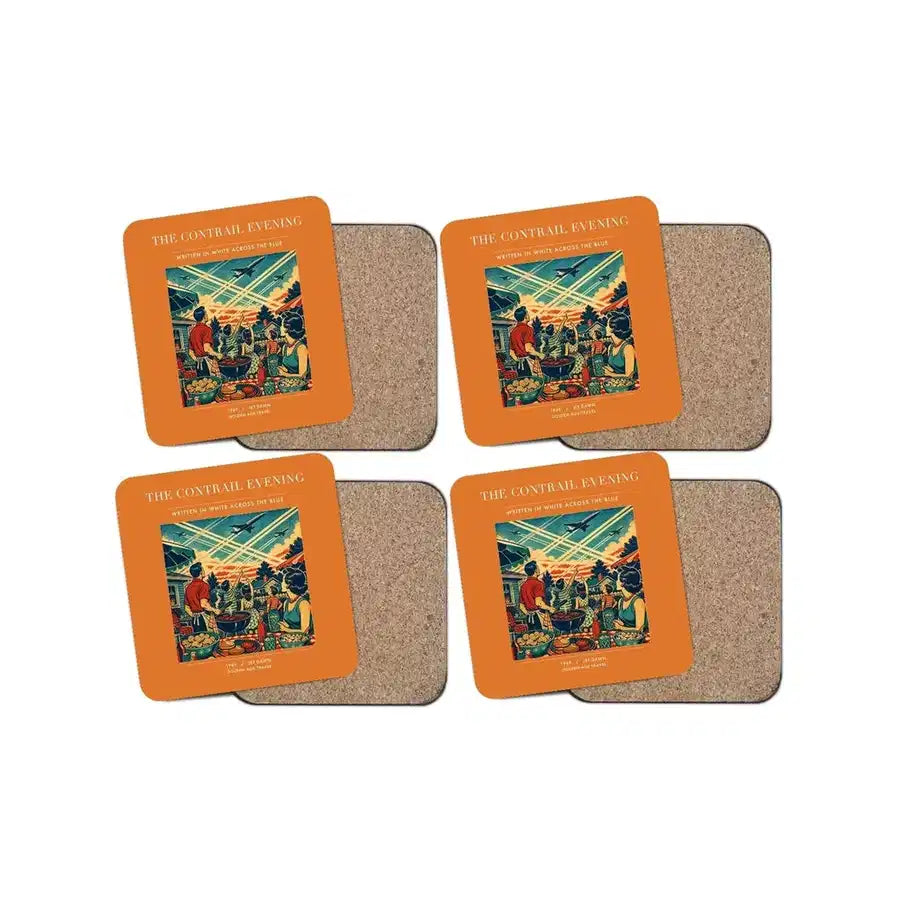 The Contrail Evening - Designed Coasters design on orange 4-pieces-set